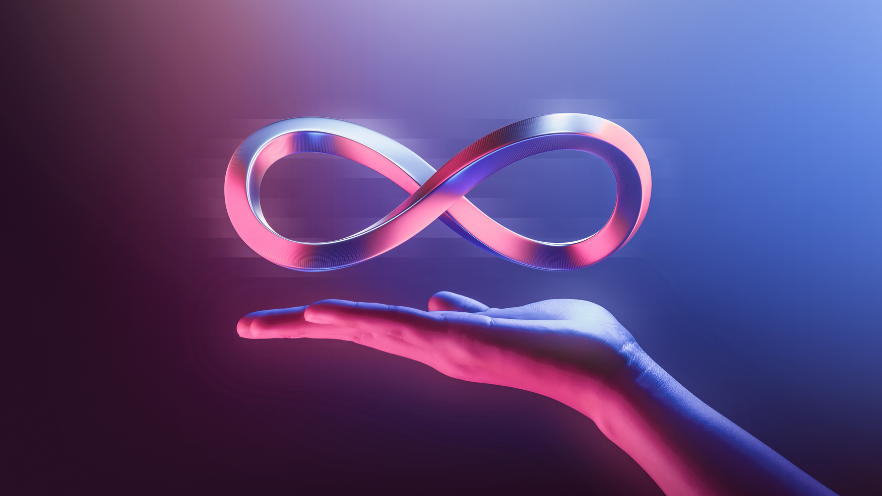 Hand holding endless infinity sign of virtual reality